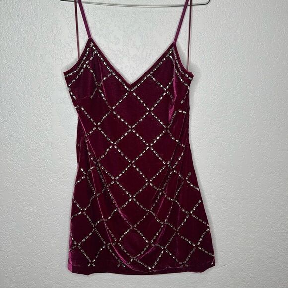 NWT Ramy Brook Omega Rhinestone Fuchsia Velvet Mini Dress Large - Picture 2 of 12